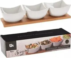 Excellent Houseware Porcelain Snack Bowl Set, 30 cm, 4-Piece, White