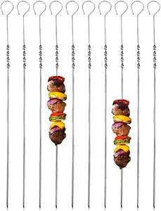 BBQ nerūsējošā tērauda iesmi šašlikam 38,5 cm 10 gabali