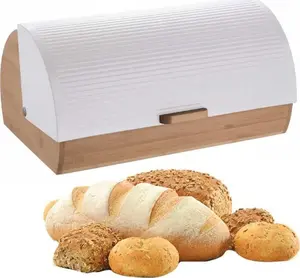 KRISBERG KR 2612 Bread Bin with Wooden Base and Metal Lid White