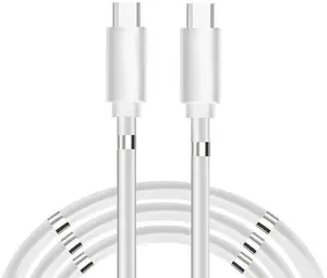 Jellico Wow USB-C to USB-C Cable, 60W PD, 3A, 1m, with Magnetic Cable Organizer, White