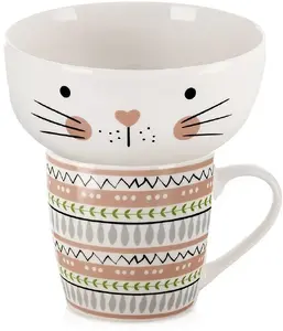 Orion Kubek z miseczką dla dziecka porcelanowy kot 2 el.