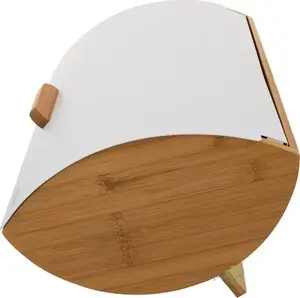 KRISBERG KR 2622 Bread Bin with Wooden Base and Steel Lid, White