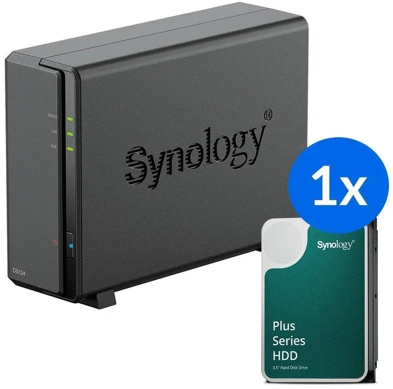 Synology DS124 1-vietas NAS serveris ar