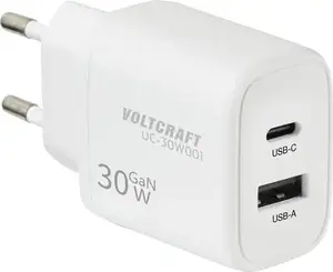 Зарядное устройство Voltcraft UC-30W001 USB 30 Вт с 1x USB-A и 1x USB-C Power Delivery 3.0 GaN