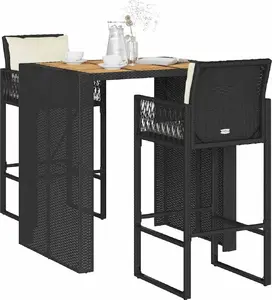 vidaXL 3-Piece Bar Furniture Set with Cushions, Black