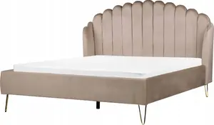 Кровать Beliani AMBILLOU с велюровой обивкой 160 x 200 см бежево-серая
