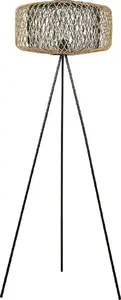Beliani JAVARI Floor Lamp, Bamboo and Black Metal