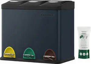 Songmics 3-in-1 Pedal Trash Bin, 24 Liters, Metal