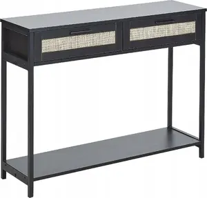 Beliani OPOCO Console Table with 2 Drawers and Rattan Fronts in Black