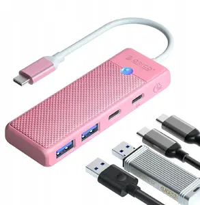USB-хаб ORICO PAPW2AC-C3-C3 на 4 порта с 2x USB-A 3.0, 1x USB-C 3.0 и зарядкой PD 100 Вт, 0,15 м, розовый