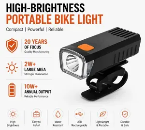 Piederums velosipēdiem iLike  JOHORSE USB Rechargeable Bike Front Light, High Brightness LED Bicycle Headlight, Waterproof Cycling Lamp with Multiple Lighting Modes Black