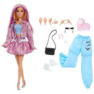 MATTEL JNC61 Barbie Deluxe Style modes lelle ar 4 tērpiem, 4 aksesuāriem, 4 maināmām rokām, matu krāsas maiņu, no 6 gadiem, daudzkrāsaina