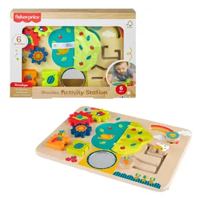 Fisher-Price Wooden Activity Station Baby Busy Board Toy for Developmental Play, 1 Wood Piece