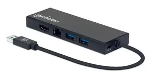Док-станция Manhattan USB-A с портами HDMI, VGA, Ethernet и 2x USB-A, алюминиевый корпус