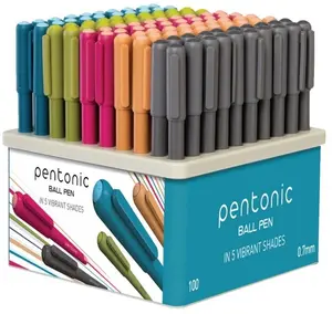 Linc Pentonic Colors Ballpoint Pens, 0.7mm Tip, 0.3mm Line Width, 100-Piece Display Set, Assorted Colors