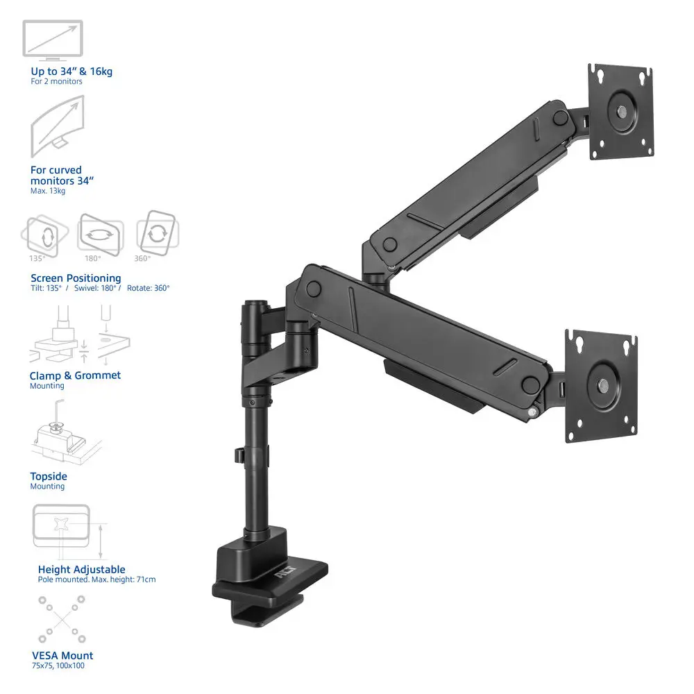 ACT AC8330 Dual Monitor Arm Solid Pro Photo 3