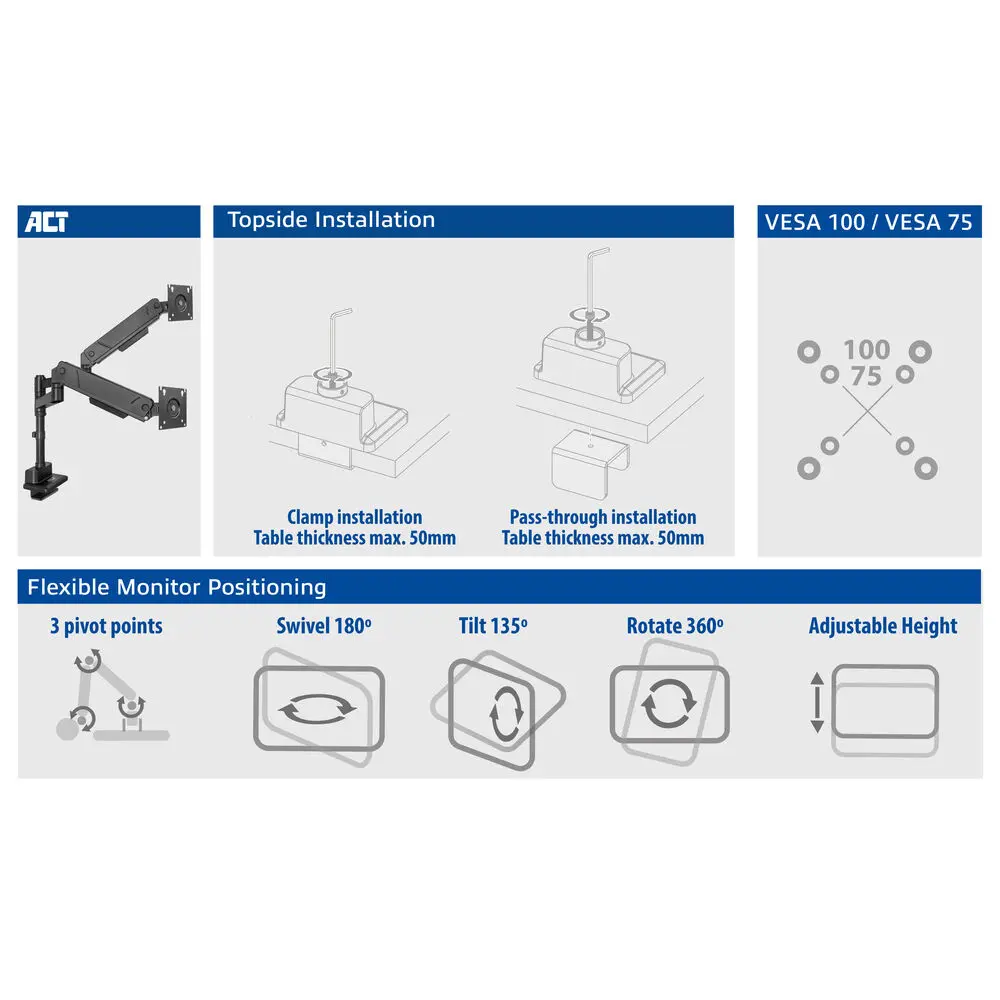ACT AC8330 Dual Monitor Arm Solid Pro Photo 7