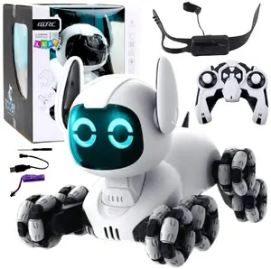 LEANToys TOOBY Remote Controlled Robot Dog with 360 Degree Rotation, Lights and Sound, Black and White