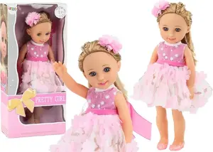 LeanToys Lalka Różowa Sukienka Długie Włosy Spinka Szczotka 38cm LEAN Toys