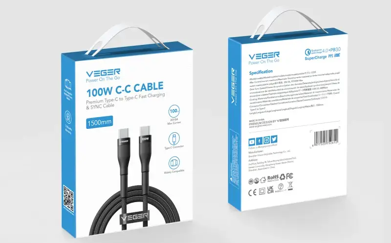 Veger CC05 USB-C uz USB-C kabelis 100W 1.5m Photo 3