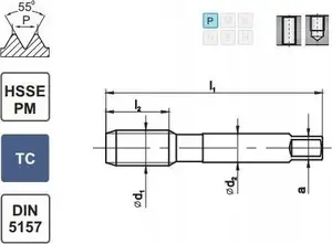 Fanar G 1/8" cauruļu vītņurbis DIN 5157/2-P HSSE-PM ar TiCN pārklājumu