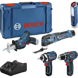 Набор аккумуляторных инструментов Bosch 12В из 5 предметов: GOP, GSR, GDR, GSA, GLI с 3 аккумуляторами 2.0Ач