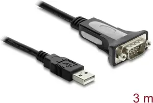 Delock Adapter USB 2.0 Typ-A zu 1 x Seriell RS-232 D-Sub 9 Pin Stecker mit Muttern 3 m (66922)