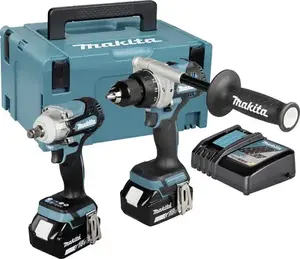 Makita DLX2588GJ akumulatora instrumentu komplekts ar urbjmašīnu-skrūvgriezi un triecienskrūvgriezi, ietverot akumulatorus un lādētāju koferī