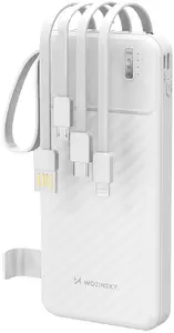 Wozinsky W11-W ārējais akumulators 10000mAh 10W ar iebūvētiem kabeļiem un lukturīti - balts