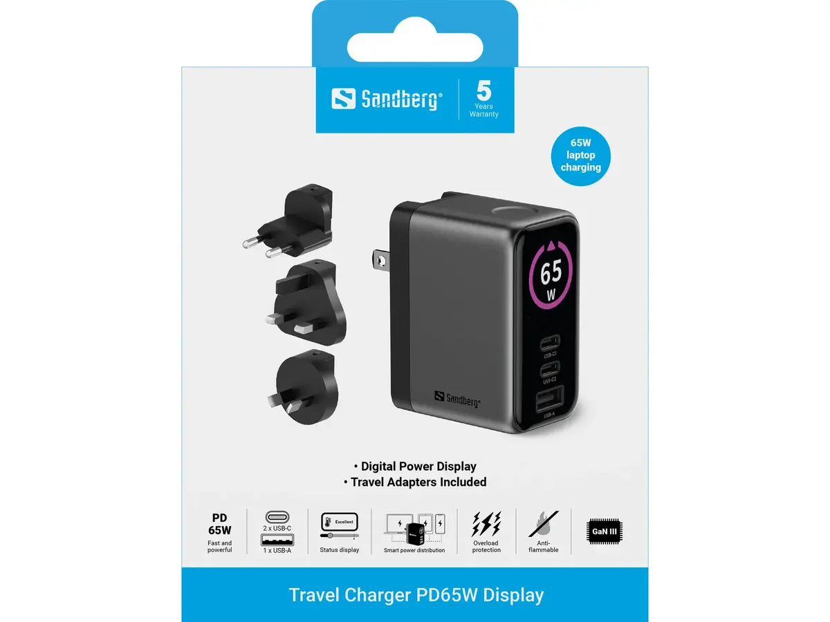 Сетевое зарядное устройство Sandberg Travel Charger PD65W Display Photo 5
