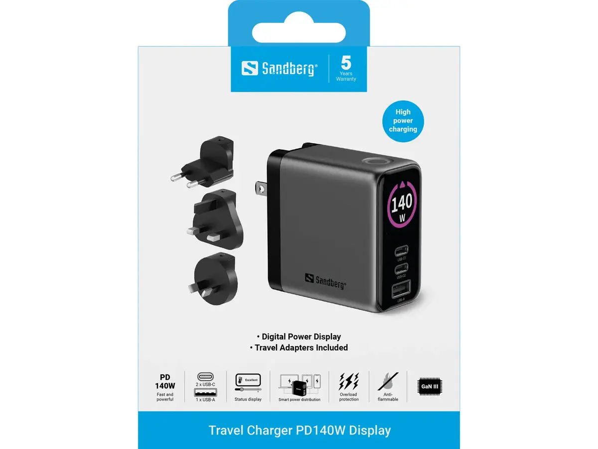 Sandberg Travel Charger PD140W Display | Universal USB-C Charger Photo 5