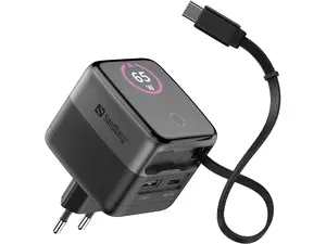 Универсальное зарядное устройство SANDBERG PD65W с дисплеем и кабелем USB-C