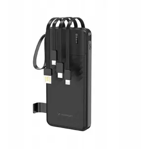 Wozinsky W11-B ārējais akumulators 10000mAh 10W ar iebūvētiem kabeļiem un lukturīti - melns
