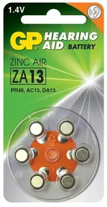 GP ZA13 Zinc Air Button Cell Batteries 1.4V, 6-Pack