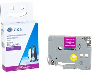 G&G 16824 TZe Label Tape, 12mm x 5m, White on Pink