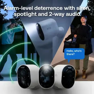 Built-in spotlight & siren deterrence