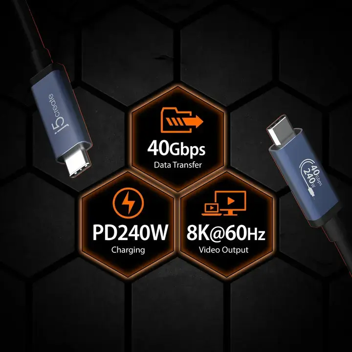 Кабель j5create JUC29L08 USB-C 40 Гбит/с 240 Вт Photo 6
