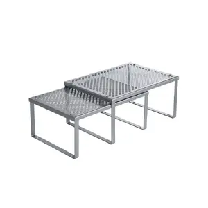 Songmics Cabinet Shelf Organizer, 2-Tier Metal Stackable Storage Rack, Silver
