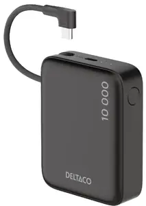 Deltaco PB-CC101 ārējais akumulators 10000 mAh, litija polimēru, ar iebūvētu kabeli un 20W PD atbalstu