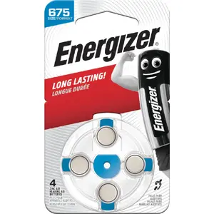 Воздушно-цинковая батарейка для слуховых аппаратов Energizer AC675E 1.45В, 4 штуки