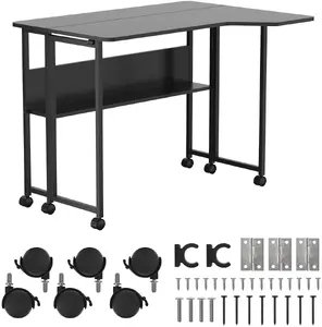 Maclean MC-126 Foldable L-Shaped Mobile Desk, White, 100x73cm, 50kg Capacity