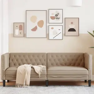 Трехместный диван VidaXL Chesterfield, искусственная кожа, капучино