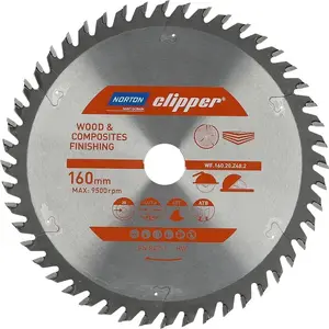 Norton Clipper Circular Saw Blade 160mm x 20mm, 48 Teeth, ATB for Wood and Composites