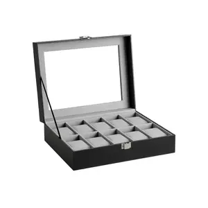 Songmics Watch Box with 10 Slots, Glass Lid and Velvet Lining