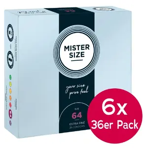 Mister Size 64mm Condoms, 6x36 Pack, Natural Rubber Latex