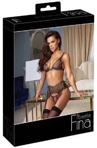 Комплект нижнего белья Abierta Fina Bra Suspender Set Net, бюстгальтер без косточек, пояс для чулок и открытые стринги, размер M