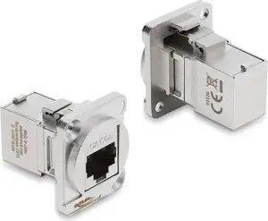 Delock D-Typ Modul RJ45 Buchse zu Buchse 90° gewinkelt Cat.6A silber (91176)