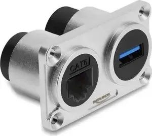 Delock Dual Einbaubuchse USB 5 Gbps Typ-A Buchse + RJ45 Buchse Cat.6 silber (91160)