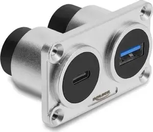 Delock Dual Einbaubuchse USB 5 Gbps Typ-A Buchse + USB 10 Gbps USB Type-C Buchse PD 100 W silber (91169)