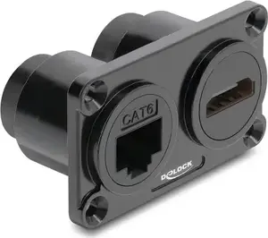 Delock Dual Einbaubuchse RJ45 Buchse Cat.6 + HDMI Buchse 4K schwarz (91172)